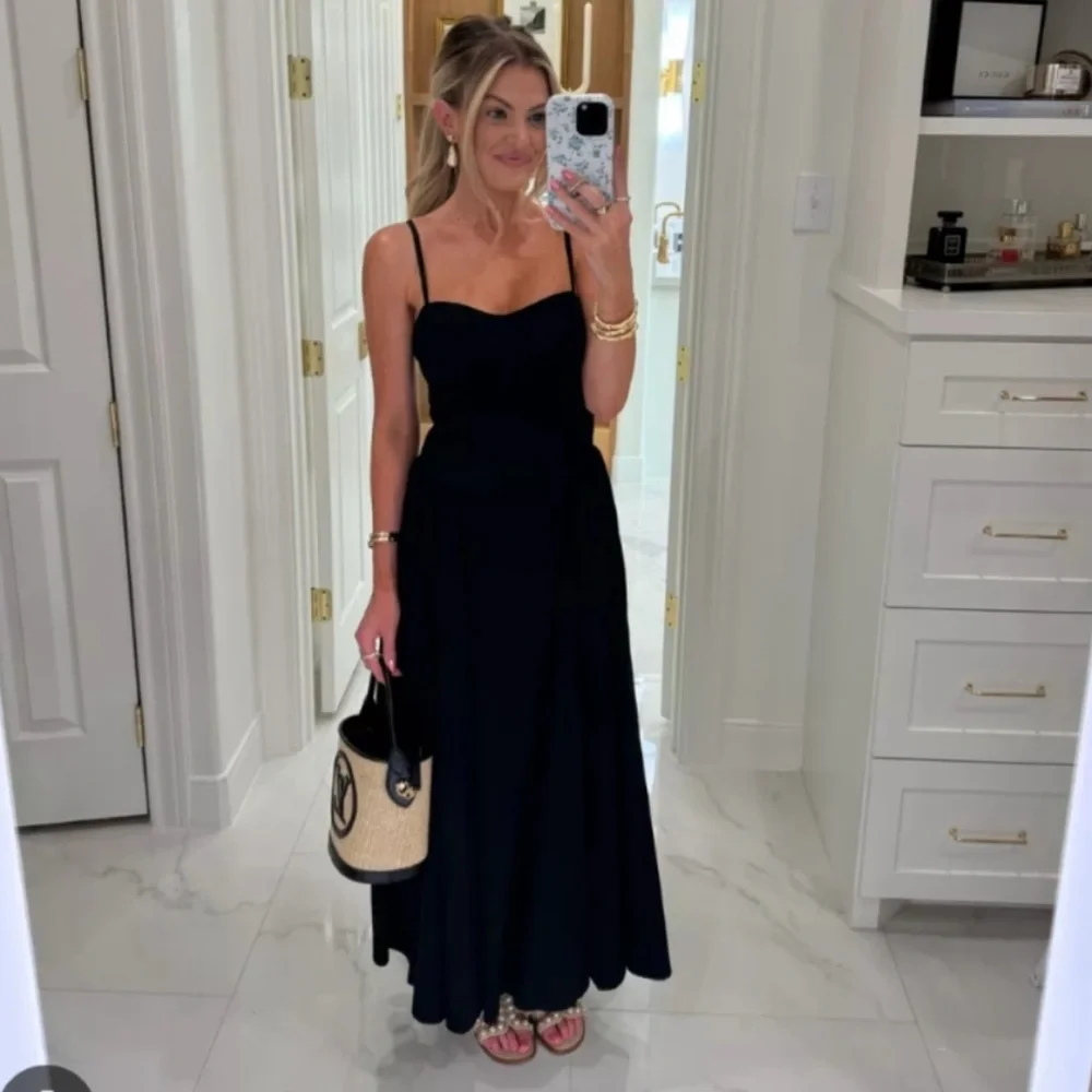 NWT Abercrombie & Fitch Black Dipped Waist Sweetheart Maxi Dress—Size LP